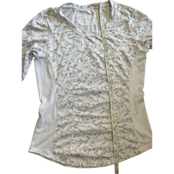 Betsey Johnson Floral Lace Print Sz M Long Sleeve Athletic Top Performance Gray - Picture 9 of 10